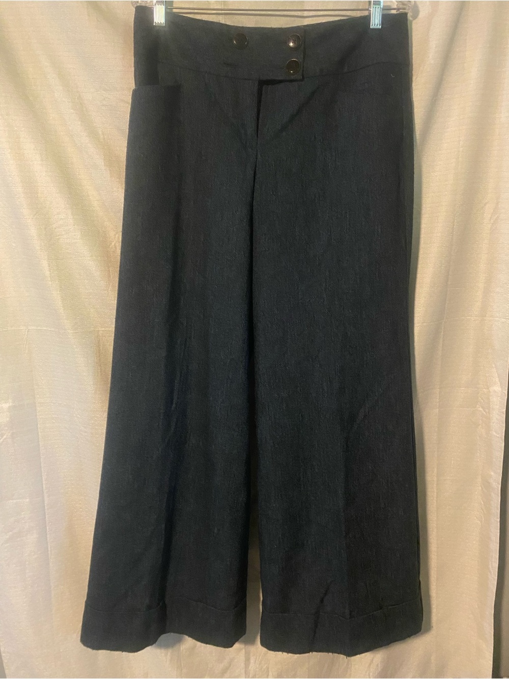 Express Wide Leg Cuffed Dark Navy Trouser Leopard Interior Office Vintage 90s
